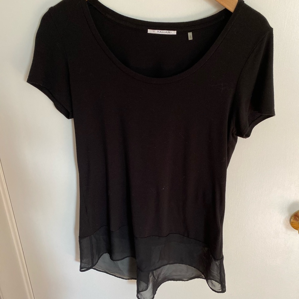 T Tahari black tshirt with sheer bottom